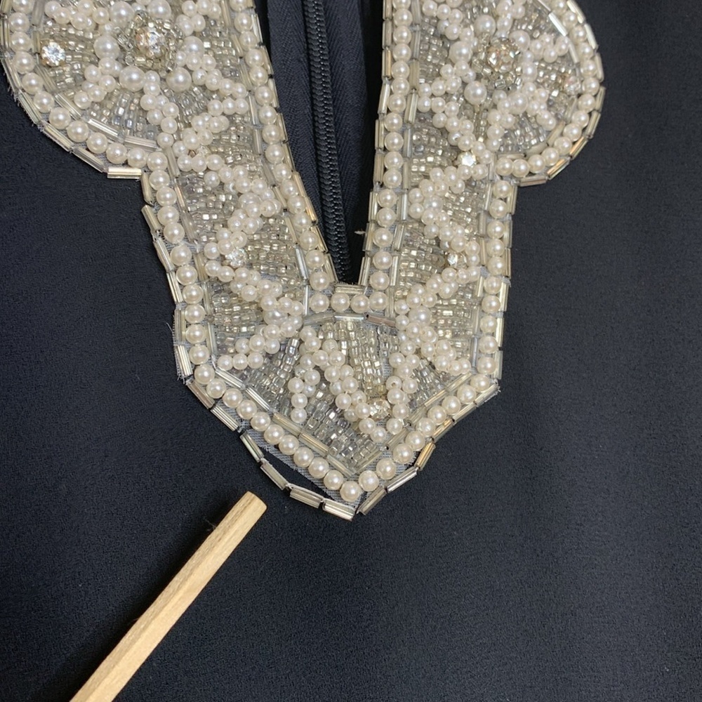 Vintage Pearl Beaded Rhinestone Jeweled Neckline Embellished Lined Shift Dress M - Picture 6 of 17